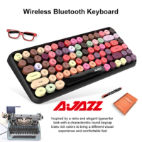 Ajazz Wireless Bluetooth Keyboard 84Keys Rechargeable Typewriter Retro Round Keycap Portable Keyboard for IOS Android Windows PC