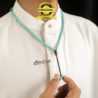 Kalung Tasbih Batu Pirus Persia Urat Emas ASLI 99 Butir Natural 6 mm