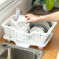 Dish Drying Rack Kitchen Utensils Drainer Rack with Drain Board Countertop Dinnerware Plates Bowls Chopsticks Spoons Organizer