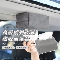 【自動吸頂】高級感麂皮絨磁吸面紙盒(強力磁鐵 穩固不掉 車用 紙巾盒 衛生紙 壁掛式 收納盒 車頂 禮物)
