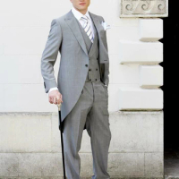 Auriparus flaviceps Slim Fit Tailcoat Grey Groom Tuxedos Best Men Formal Wedding 3 Pieces Prom Suits Gery Man Suits