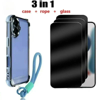 เคสโทรศัพท์กันกระแทก 3in1 1 ชิ้น กระจกนิรภัยความเป็นส่วนตัวป้องกันสายลับ 1 ชิ้น สายคล้องข้อมือแบบแขว