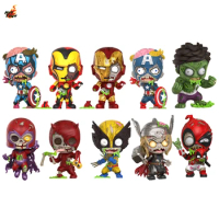 Stock Original HotToys COSBABY Marvel Zombies Captain America Iron Man DEADPOOL WOLVERINE Miniature Art Collection of Model Toys