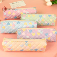 Kawaii Heart PU Pencil Cases Pen Pouch Stationary Storage Bag Pen Bag Large Capacity Cosmetic Storage Bag Simple Pencil Case