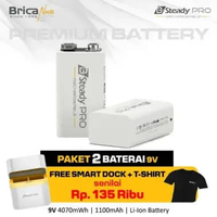 Brica B-Steady PRO 9V Li-Ion Rechargeable Battery - Premium Battery - Free T-Shirt - Battery Recharg