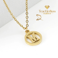 Letter Pendant Necklace, Double Layer, Gold Plated, A-Z26, Stainless Steel Material, Non-Fading, Non