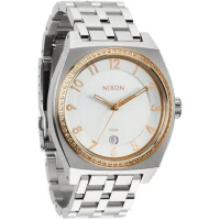 NIXON MONOPOLY輕巧晶鑽都會日期腕錶-銀x玫瑰金-A3251519