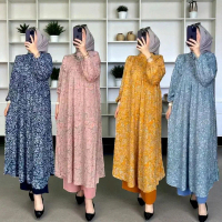 Setelan Tunik Muslim Terbaru Rayon Diamond /Oneset Setelan Tunik Wanita Rayon Premium Motif Bunga / 
