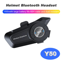 Y50 Helmet Headset for Motorcycle Blutooth 5.3 Waterproof Handsfree Headphones Wheel rotation 1500mAh Large Battery Life