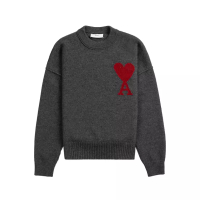 AMI Paris Red Ami De Coeur Crewneck Sweater Grey