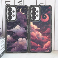 Beautiful Y2K Cute Clouds Moon Aesthetic Case For Samsung Galaxy S20 Plus S21 FE S22 S23 Ultra A53 A52 A54 A33 S24 Soft Cover