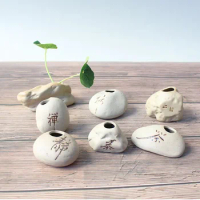 Mini Ceramic Imitated Stone Flower Arrangement, Zen Home Table Decoration, Small Vase Hydroponic Flower Plant Chinese Style