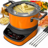 Fondue Pot Electric Set, 2.6 Qt Stainless Steel Electric Fondue Pot with 3 Preset Mode (Cheese, Chocolate &amp; Broth), 1200W