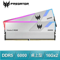 宏碁 Predator Vesta2 DDR5-6000 32G(16G*2)(CL30) RGB超頻桌上型記憶體《銀》