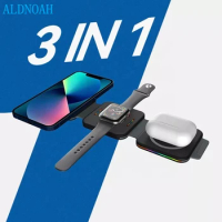 15W Fast Charge Magnetic Folding 3 in 1 Wireless Charger for iPhone 13 12 Pro Max 11 8 Apple Watch AirPods 3 Samsung Galaxy Buds
