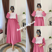 (Langsung Kirim) Dress Gamis Nadhira Mix Bordir Crinkle Airflow Terbaru