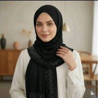 Khunyur NEW PASHMINA TURKEY PAYET SWAROVSKY Syal Hitam dengan Detail Payet Swarovski Elegan untuk Hi