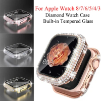 Diamond Watch Case Built-in Tempered Glass for Apple Watch Ultra 49mm 38mm 40mm 42mm 44mm 41mm 45mm iWatch 8 7 6 SE 5 4 3 Cover