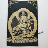 西藏佛像 尼泊爾唐卡畫像 織錦絲綢繡 黑金蓮花生大師像蓮花大士