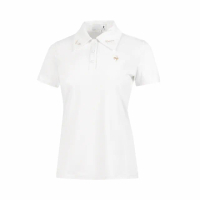 【LE COQ SPORTIF 公雞】高爾夫系列 女款白色質感銀色刺繡顯瘦防曬POLO衫 QLT2T201