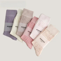 Women breathable hollow rhombus fashion ins Lady street snap spring summer cotton 100% socks set of 2 pairs