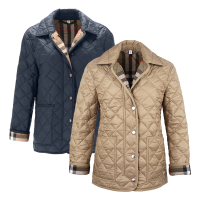 【BURBERRY 巴寶莉】8084195/8084198經典菱格絎縫拼接格紋輕量翻領夾克外套(顏色任選)