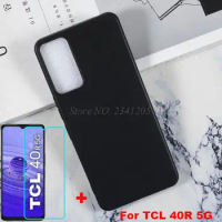 2in1 Protective Glass For TCL 40R 5G T771A Silicone Case Soft Black TPU Phone Case For Funda TCL 40 R 5G TCL40R 6.6" Glass Cover