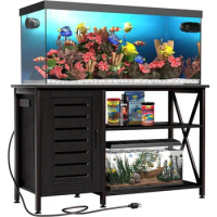 55-75 Gallon Fish Tank Stand, Aquarium Stand with Power Outlets and Cabinet for Fish Tank Accessories Storage, Heavy Duty