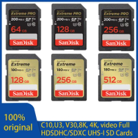SanDisk-Extreme Pro SD Card, Flash Memory Card, U3, 4K V30 Cards, SDXC, SDHC for Camera, 32GB, 64GB, 128GB, 256GB, 512GB, 1T