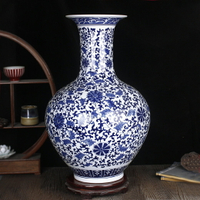 景德鎮陶瓷落地花瓶手繪客廳擺件仿古青花瓷瓶中式家居電視柜裝飾