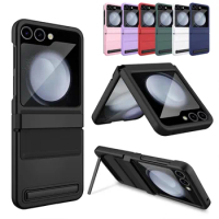 Multiple For Samsung Galaxy Z Flip 5 Case Retractable Soft Hinge Stand Glass Film Protection Cover