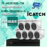 【ICATCH 可取】組合 KMQ-0828EU-K 8路錄影主機+IT-MC5168-TW 500萬畫素 同軸音頻半球攝影機*7 昌運監視器