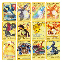 Pokemon English Metal Card Anime Pikachu Charizard Mewtwo Blastoise Vmax Shiny Letters Game Collection Card Kids Toy Gifts
