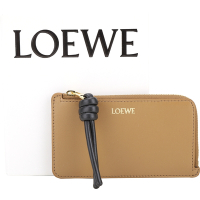 LOEWE Knot 撞色繩結小牛皮拉鍊卡片夾/零錢包(棕色)
