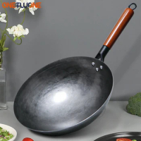 Iron Wok,30-36cm Hand Forging Iron Woks Pre-seasoned Kitchen Cooking Pot Chinese No Coating Non-stick Pan for Gas Cooker