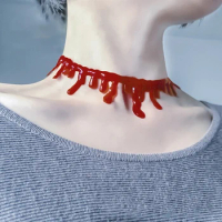 Bleeding Necklace Demon Devil Nurse Cosplay Simulated Blood Neck Halloween Horror Decorations Bloody Cutting Fake Blood Mark