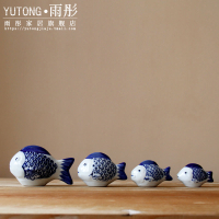 陶瓷小擺件【魚游世界】青花魚 水中可漂浮桌面裝飾品可愛