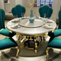 桌子 后大理石餐桌椅套裝家用餐桌帶轉盤不銹鋼大圓桌