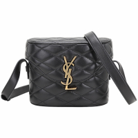 YSL Saint Laurent June 菱格衍縫小羊皮翻蓋斜背箱型包(黑色)