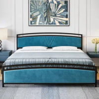 King Size Bed Frame with Tufted Headboard Heavy Metal Platform for indoor bedroom furniture