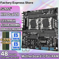 SZMZ X99 Dual Z8 Motherboard Socket LGA 2011-3 Set with 2 Pcs Xeon E5 2698 V4 CPU and 4*32GB DDR4 2400MHZ ECC REG RAM X99 Kit