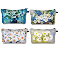 Women Fashion Cosmetic Bags 3D Daisy Printed Daisy Pattern Makeup Bags Organizer Bag Toiletry Girls Mini Handbag