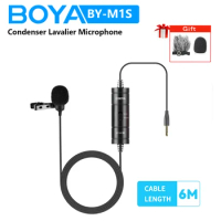 BOYA BY-M1S 3.5mm TRRS 6m Condenser Lavalier Lapel Microphone for PC Mobile iPhone Android Live Streaming Recording Microphone