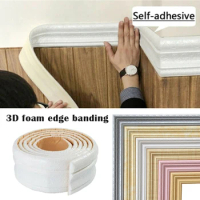 Hot 3D Self-adhesive Foam Baseboard Wall Sticker Embossed Waistline Floor Corner Line Skirting Board Stickers Household Borders