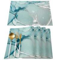 Marble Aqua Placemat for Dining Table Tableware Mats 4/6pcs Kitchen Dish Mat Pad Counter Top Mat Home Decoration