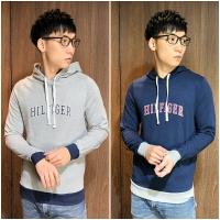 美國百分百【全新真品】Tommy Hilfiger 連帽長袖T恤 帽T TH 男女 Logo 薄款 灰/深藍 J837