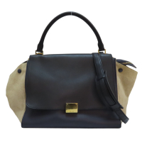 【二手名牌BRAND OFF】CELINE 賽琳 黑色 牛皮 卡其色帆布 Trapeze 兩用包
