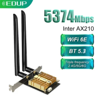 EDUP WIFI 6E Intel AX210 Chipset PCI-Express Adapter 5374Mbps Blue-tooth 5.3 Dual Band Wi-Fi Card PCIE For Desktop Support Win10