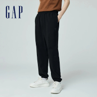 【GAP】男裝 Logo純棉印花束口鬆緊棉褲 厚磅密織水洗棉系列-黑色(432453)
