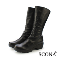 SCONA 蘇格南 真皮 時尚率性抓皺反摺長靴 黑色 8822-1